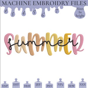 Summer Embroidery Design, 6 Sizes, Instant Download