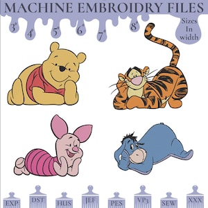 Winnie Pooh Friends Bundle ricamo Design, Winnie Pooh e amici ricamo file di disegno, Winnie Pooh Tiger iyor Piglet, 6 misure