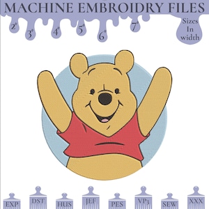 Winnie the Pooh Embroidery Design, Bear Pooh Summer Embroidery Design Digital File, 6 Sizes, Instant Download