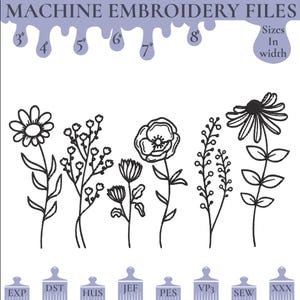 Wildflowers embroidery design, 6 sizes, Instant download