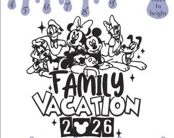 Mouse and Friends Family Vacation 2026 Embroidery Files, 6 Sizes, PES XXX JEF (Digital Download)
