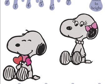 Cartoon Dog Couple Embroidery Design | Retro Patch (Instant Download)