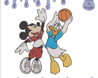 Mickey Friends Playing Basketball Embroidery Design, Sports Embroidery Files, 6 Sizes (Instant Download)