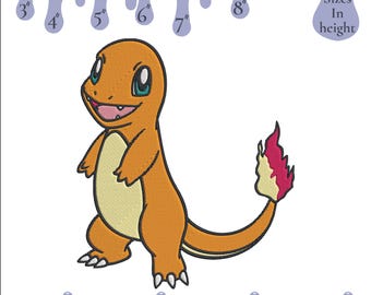 Pokemon embroidery design, Charmander and Pokeball machine embroidery file, Instant Download, 6 Sizes