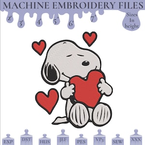 6 Grössen Snoopy mit Herz - Stickdatei, 6 Grössen, Instant Download
