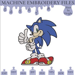 Sonic Machine Embroidery Design, Kids Embroidery Files, 6 Sizes, Instant Download