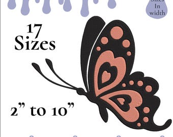 Butterfly Heart Embroidery Design, Instant Download, 17 Sizes