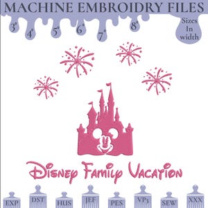 Castle with Fireworks Embroidery Design, Quick stitch sketch fill, Family Vacation embroidery machine file, 6 sizes, Instant Download