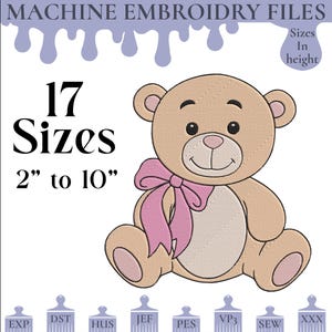 Cute Teddy Bear Embroidery – Digital File | 20 Sizes | Instant Download
