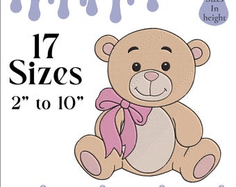 Teddy Bear Embroidery Design – 2-10 inch Sizes (Digital File)