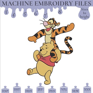 Winnie the Pooh & Tigger Embroidery Design, 6 Sizes Embroidery Designs, Winnie the Pooh Embroidery Design, Instant Download