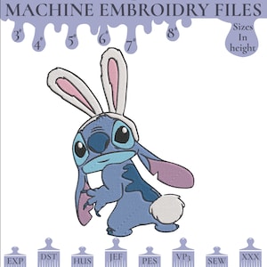 Bunny Stitch Embroidery Design, Stitch Embroidery Machine File, Cute Baby Stitch Heart Machine Embroidery Files, 6 Sizes, Instant Download