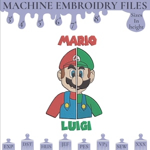 SUPER MARIO & LUIGI, Large Single Machine Embroidery Design, 6 Sizes, Instant Download