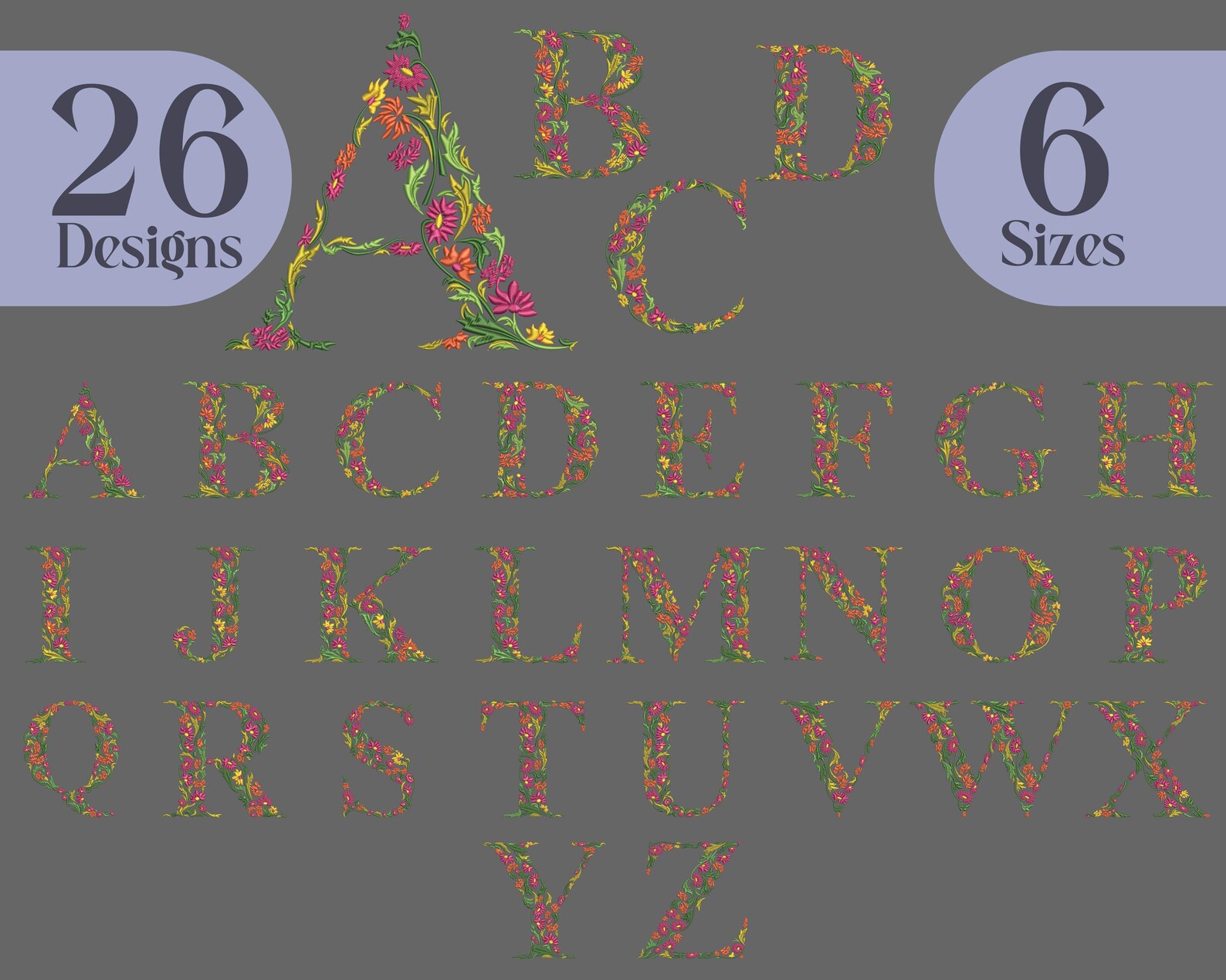 Floral Letters Machine Embroidery Designs: Full Alphabet (instant ...