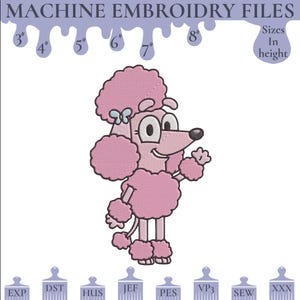 Diseño de bordado del personaje Bluey, archivo de bordado a máquina Bluey, 6 tamaños, descarga instantánea