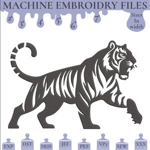 Majestic Tiger Silhouette Embroidery Design | Wild Animal Jungle Machine Embroidery File | Tiger PES DST EXP Jef Hus Formats, 6 Sizes