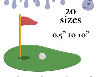 Diseño de bordado de golf verde: Bandera rellena (0,5-10 pulgadas) (Descarga instantánea)