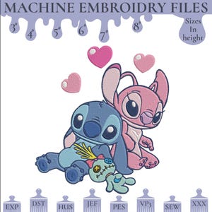 Stitch with Heart Embroidery Design, Stitch Lilo Embroidery Machine File, Cute Baby Stitch Heart Embroidery, Digital Embroidery Patterns