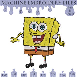 Funny Sponge Character Embroidery Design: 4x4 5x7 Hoop (Digital Download