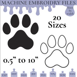 Paw Embroidery Design: Dog Paw Silhouette, 20 Sizes (Digital Download)