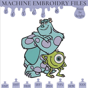 SULLY & MIKE Machine Embroidery Design, 6 Sizes, Instant Download, Digital Files