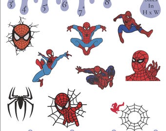 Spiderman Embroidery Design Bundle: Superhero 9 Designs (6 Sizes, Instant Download)