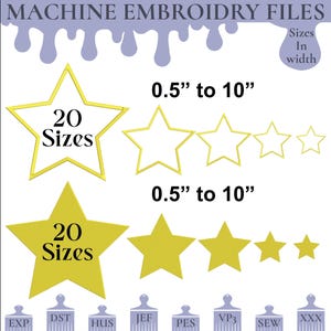 Mini Star Bundle Embroidery Design, 20 Sizes, Mini Star Machine Embroidery Design File, Fill Stitch Star Pattern, Instant Download