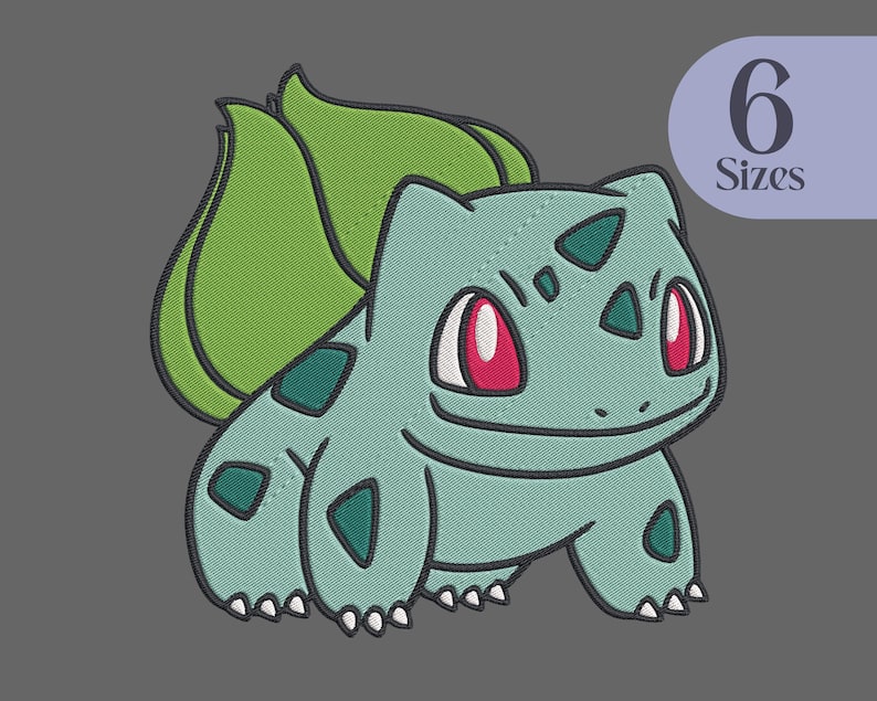 May include: Green and blue cartoon character with red eyes and a green leaf-like head. The character is a popular video game character.