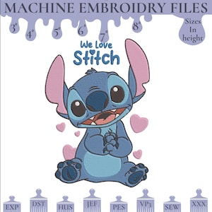 Disegno per ricamo "We Love Stitch", file per macchine da ricamo con graziosi puntini per bambini, 6 dimensioni, download immediato