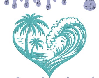 Palm Tree Beach Heart Machine Embroidery, Tropical Vacation DIY, 6 Sizes (Instant Download)