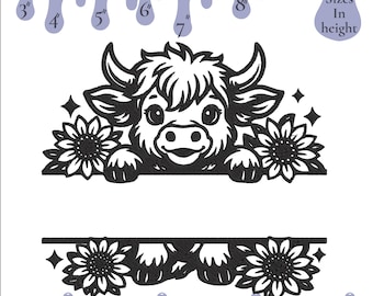 Highland Cow Split Frame Embroidery Files, 6 Sizes, PES DST VP3 (Digital Download)