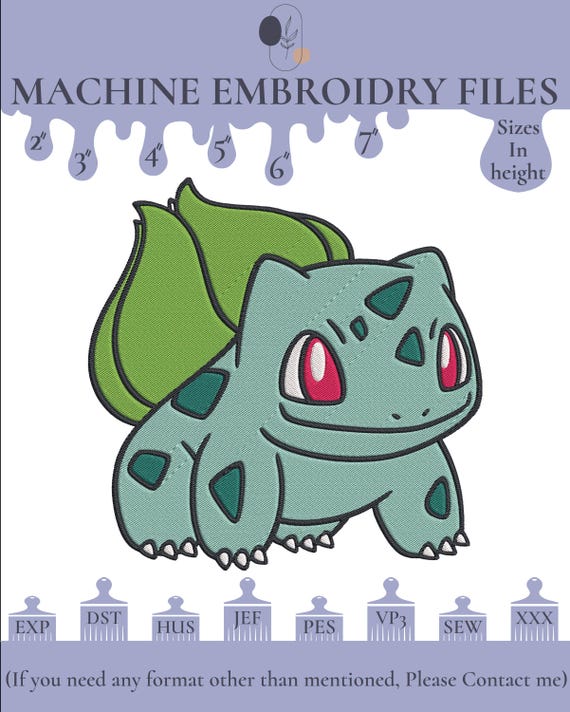 Bulbasaur Embroidery Design, 6 Sizes (Instant Download)