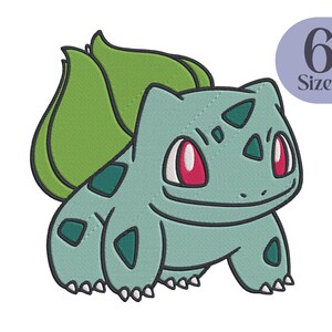 May include: Green and blue cartoon character with red eyes and a green leaf-like head. The character is a popular video game and anime character.