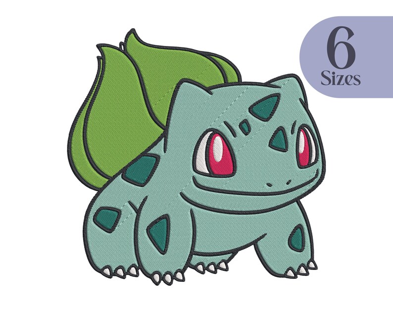 May include: Green and blue cartoon character with red eyes and a green leaf-like head. The character is a popular video game and anime character.