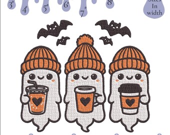 Borduurontwerp koffiespook: Spooky Halloween-machinesteekbestand (digitale download)