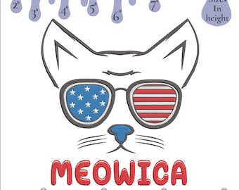 American Flag Cat Embroidery Design, Patriotic 4th July (Instant Download)