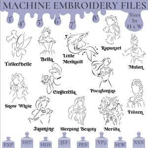 Princess Silhouette Embroidery Design: 12 Bundle, Multiple Sizes (Digital Download