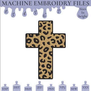 Leopard Cross Embroidery Design, Instant Download, 6 Sizes