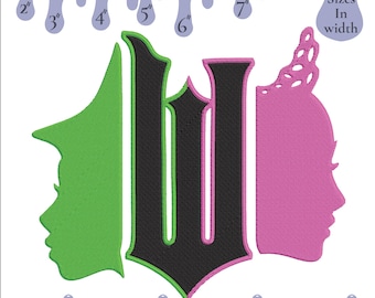 Diseño de bordado de bruja malvada: aplique de película musical (6 tamaños) (descarga instantánea)