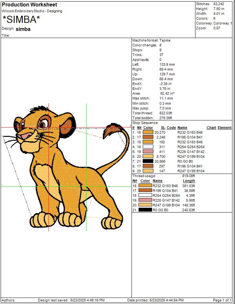 Simba Worksheet Simba the Lion King Machine Embroidery Design, 6 Sizes, 8 Formats ...