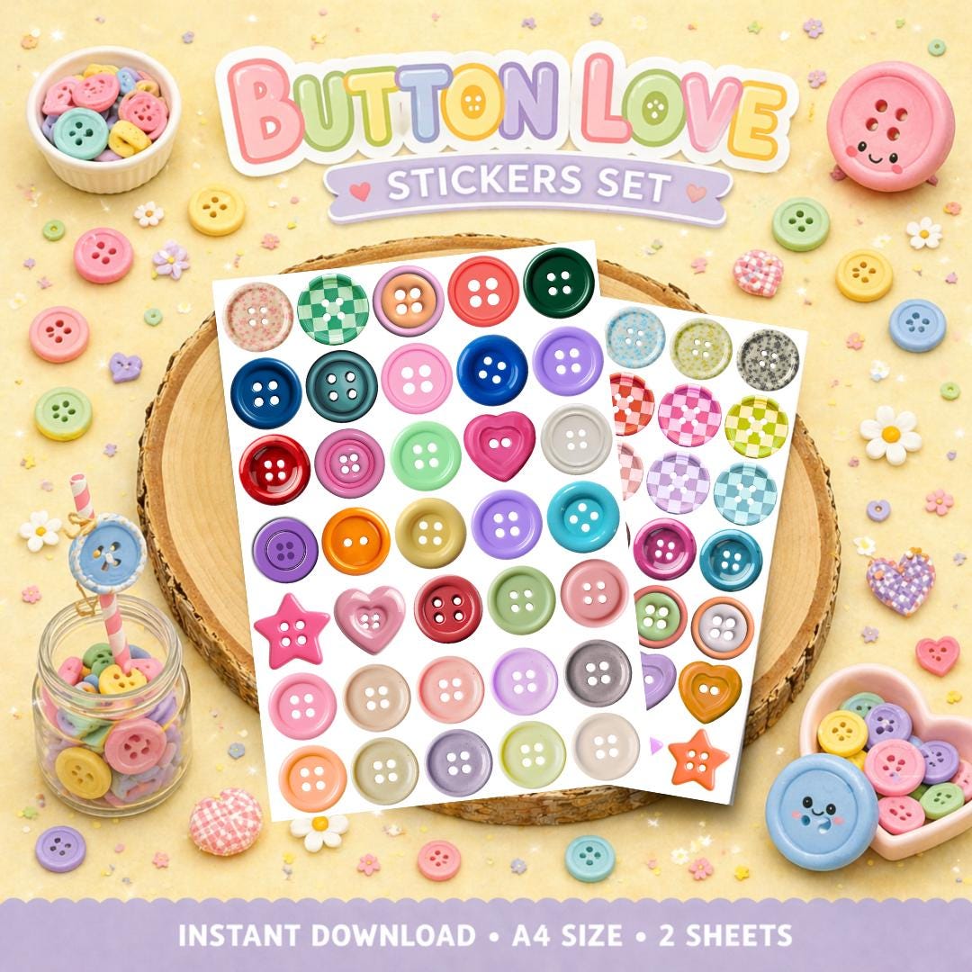 Buttons Sticker Set, Sewing Craft Decor, Planner Scrapbook Digital ...