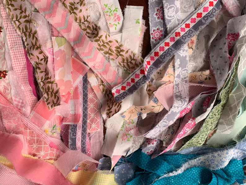 Two Bundles Collection of Hand Torn Fabric StripsRibbon for Journals Crafts Rag Ties etc snippet Roll Slow Stitch