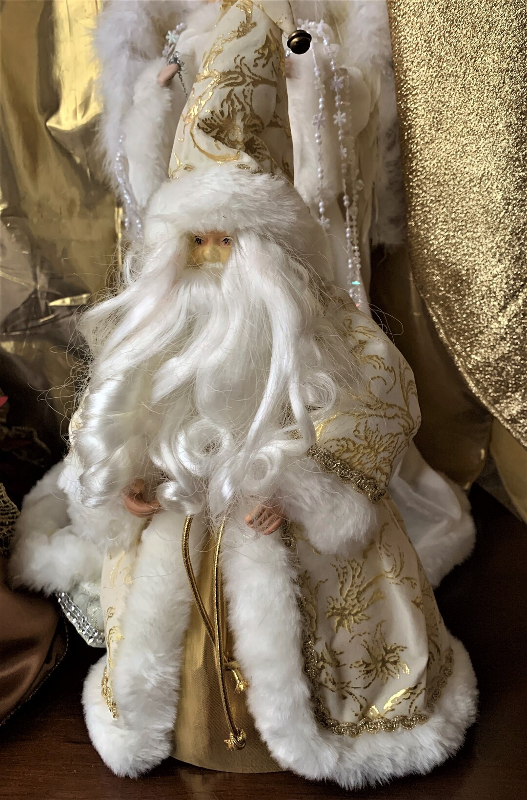 Santa in White and Gold Tree Topper Etsy