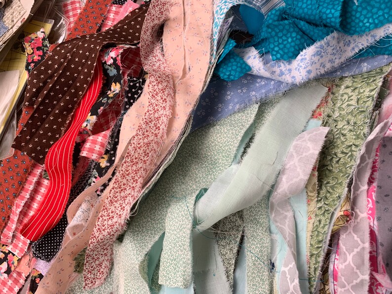 Two Bundles Collection of Hand Torn Fabric StripsRibbon for Journals Crafts Rag Ties etc snippet Roll Slow Stitch