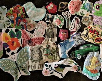 30 Fussy Cut Fabric Snippets for Applique, Slow Stitch, Mixed Media, Journals, Collage, etc