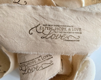 2 Yards Hand Stamped Scripture on Torn, Frayed Muslin