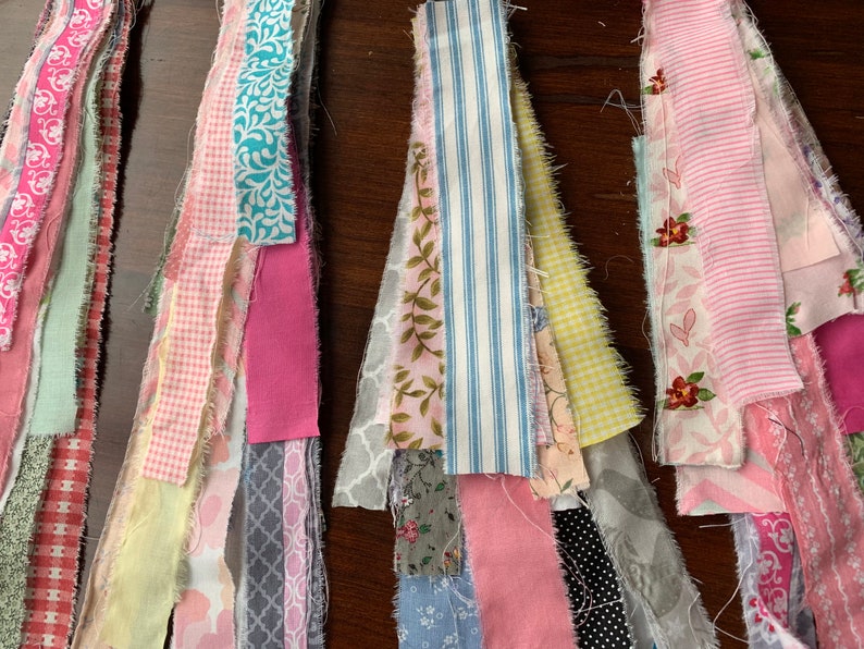 Two Bundles Collection of Hand Torn Fabric StripsRibbon for Journals Crafts Rag Ties etc snippet Roll Slow Stitch