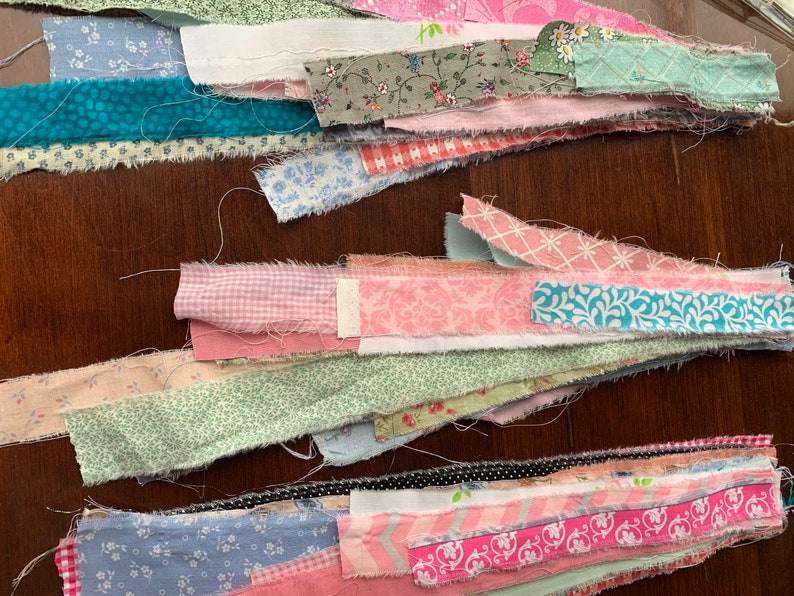 Two Bundles Collection of Hand Torn Fabric StripsRibbon for Journals Crafts Rag Ties etc snippet Roll Slow Stitch