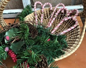 Homespun Striped Cotton Fabric Wrapped Candy Canes