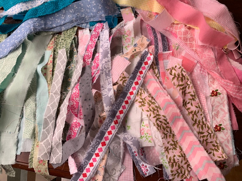 Two Bundles Collection of Hand Torn Fabric StripsRibbon for Journals Crafts Rag Ties etc snippet Roll Slow Stitch